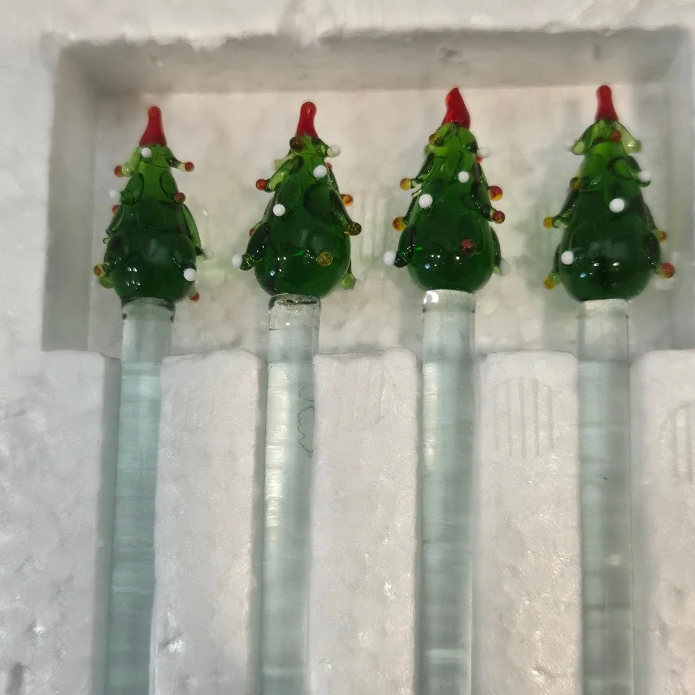 Drulane Designs Towle Handmade Glass Stirrers Christmas Tree Set 4 37177 Green